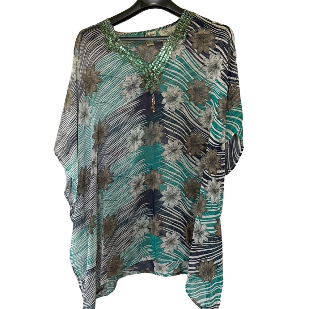 Signature Asymmetrical Dolman Sleeve Tunic Blue Black